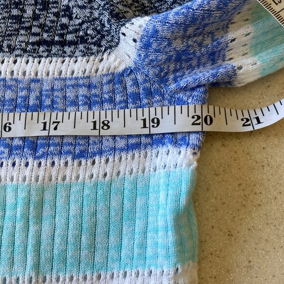 Loft NWT Striped Puff Sleeve V-Neck Cardigan Top Women Size XL White Blue Gray - Picture 10 of 12